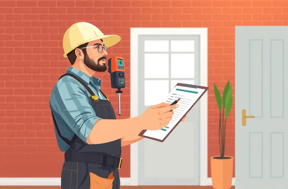 Artisan mesurant une pièce pour établir un devis de peinture à Fouesnant