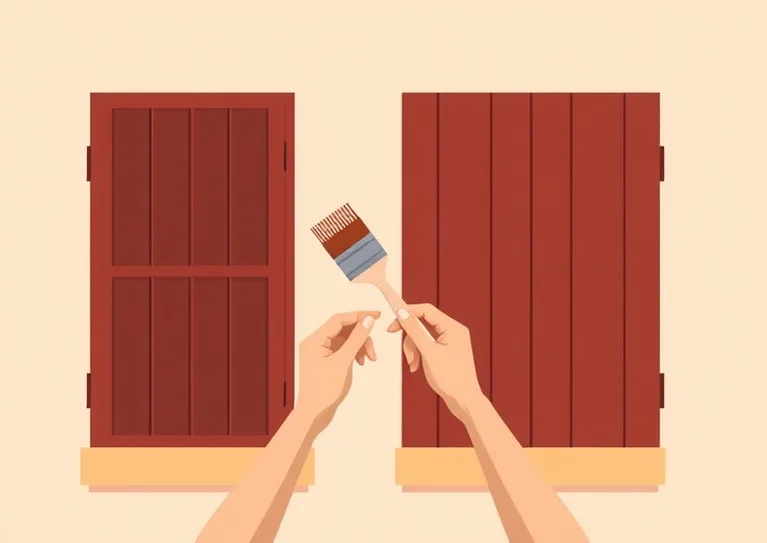 Mise en peinture au pinceau de volets et d'encadrements en bois