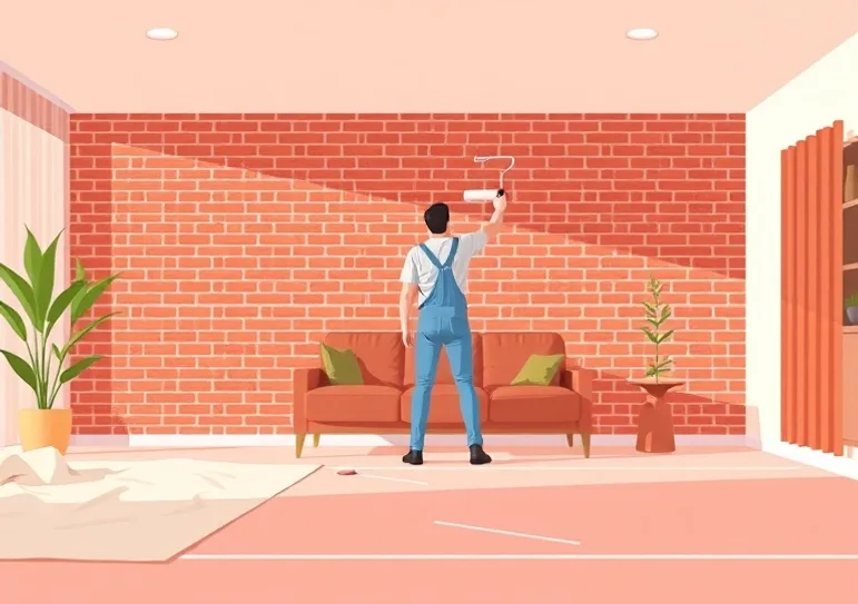 Peintre appliquant la peinture au rouleau sur un mur de salon